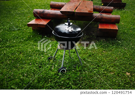 Outdoor BBQ grill. Summer holidays. Summer picnic in nature. 120491754