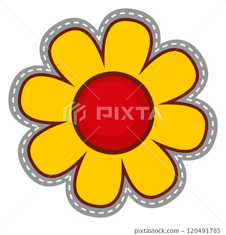 Daisy flower patch. Groovy fabric plant sticker Daisy flower patch. Groovy fabric plant sticker 120491785