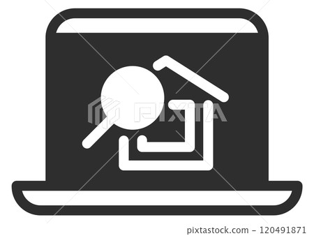 Searching house sale on laptop screen. Online apartment rent Searching house sale on laptop screen. Online apartment rent 120491871