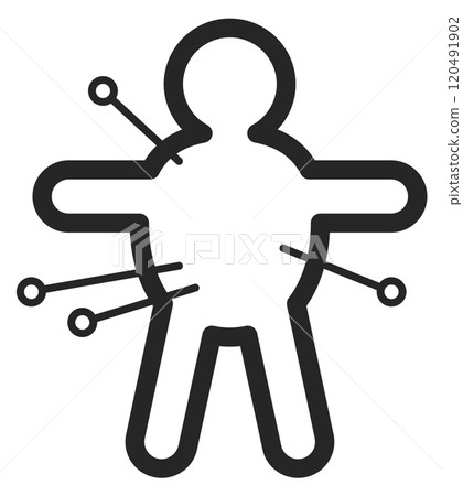 Voodoo doll line icon. Human figure with sharp pins Voodoo doll line icon. Human figure with sharp pins 120491902