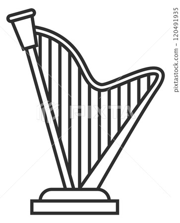 Harp line icon. Ancient classic music instrument 120491935