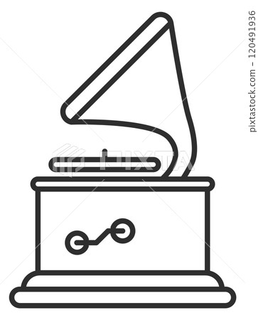 Gramophone line icon. Retro audio device symbol 120491936