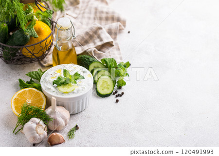 Traditional Greek sauce or appetizer tzatziki Traditional Greek sauce or appetizer tzatziki 120491993