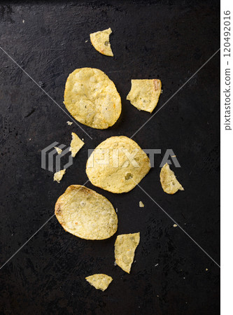 Crispy salty homemade potato chips Crispy salty homemade potato chips 120492016