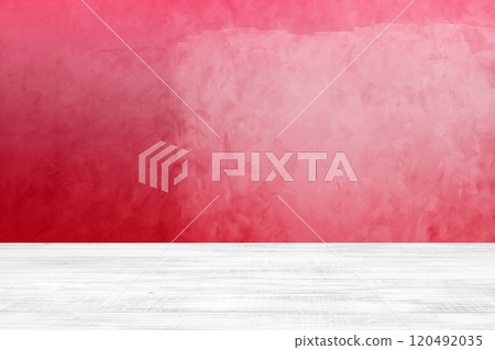 White grunge wooden floor with paradise pink ombre concrete wall background 120492035