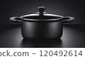 a solitary black cast iron pot with a lid 120492614