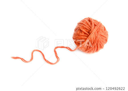 Ball of terracotta yarn isolated on white Ball of terracotta yarn isolated on white 120492622
