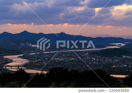 Sunset in Satsumasendai City along with the Kawauchi River 120493689