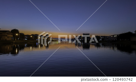 Boat course of sunset 120493742