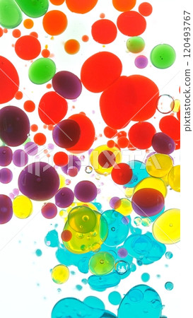 Macro Shot of Moving Color Oil Bubbles Isolated on White Background Macro Shot of Moving Color Oil Bubbles Isolated on White Background 120493767