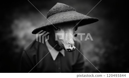 black and white clothed goat 120493844