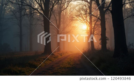 ethereal scene along a dirt path 120493846