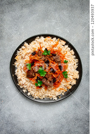 Kabuli pulao, pilaf, the national dish of Afghanistan, rice with meat , homemade, no people, Kabuli pulao, pilaf, the national dish of Afghanistan, rice with meat , homemade, no people, 120493937