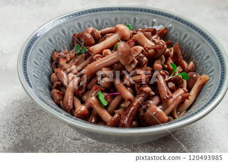 pickled honey mushrooms, in a bowl, homemade, top view, no people, 120493985