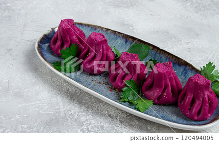 beetroot khinkali, mini khinkali, purple, Georgian cuisine, no people, 120494005