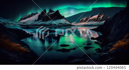 Northern lights aurora borealis lapland night landscape, Nightsky with stars and northern lights. Northern lights aurora borealis lapland night landscape, Nightsky with stars and northern lights. 120494065