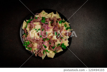 Beshbarmak, Kazakh meat, boiled meat with noodles, 120494103