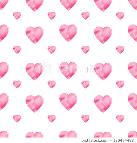 seamless pattern of valentine day theme with textured watercolor gradient pink hearts, hand draw illustration, sketch on white background for party and event decoration seamless pattern of valentine day theme with textured watercolor gradient pink hearts, hand draw illustration, sketch on white background for party and event decoration 120494498
