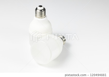 White LED bulb or light bulb with connector type e27 for energy saving isolated on white background. 120494881