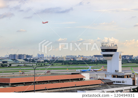 Air traffic control tower at international airport  120494931