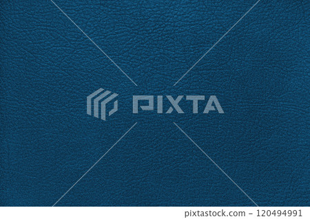 Natural, genuine solid blue leather texture, structure of matte leatherette macro background 120494991