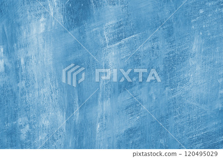 Concrete, plaster wall texture with brush strokes, blue surface with brush strokes background 120495029