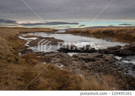 Landscape with a river, west Iceland 120495161