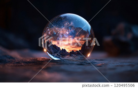 AGI glowing glass orb cosmic reflection 120495506