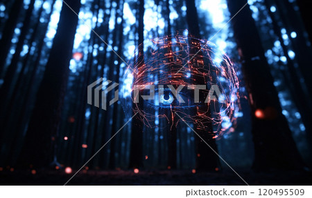 AGI Digital sphere suspended in a mystical forest 120495509