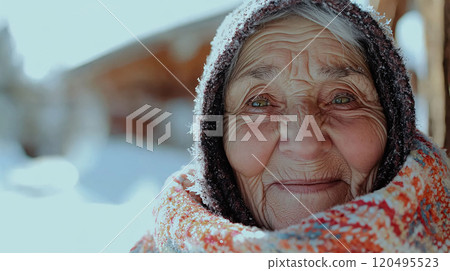 Elderly Woman Enjoying Winter Outdoors 120495523