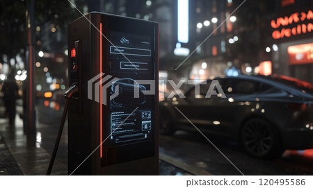 Advanced Electric Charging Station at Night Advanced Electric Charging Station at Night 120495586