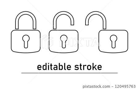 Open and closed lock icon. Lock and unlock symbols. Security symbols. Security icon. Editable Stroke. Outline 120495763