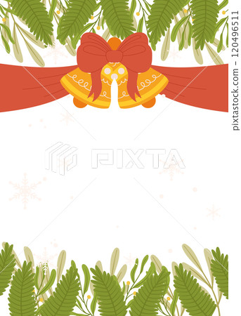 Festive Bells and Greenery Poster template Frame with Snowflakes 120496511