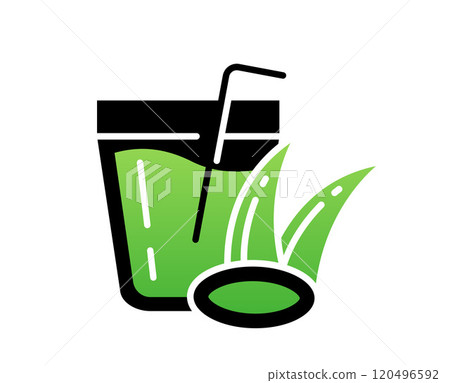 Minimalist Aloe Vera Juice Icon, Gradient Glass with Leaf for Eco Branding, Business Designs, Marketing, Wellness Projects, etc 120496592