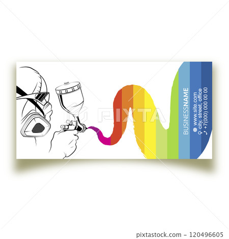 Painter with a spray gun in hand business card concept Painter with a spray gun in hand business card concept 120496605