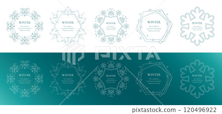 帶有雪花和淺色圖案的冬季裝飾框架。豪華環繞設計 帶有雪花和淺色圖案的冬季裝飾框架。豪華環繞設計 120496922
