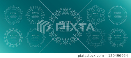 A winter decorative frame with a snowflake and light motif. A luxurious border design. A winter decorative frame with a snowflake and light motif. A luxurious border design. 120496934