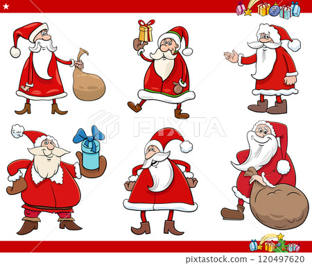 funny cartoon Santa Claus characters on Christmas time set 120497620