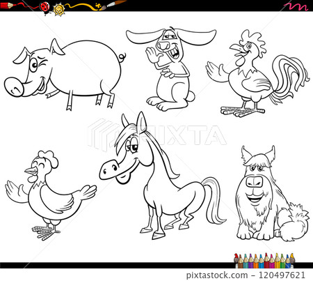 cartoon farm animals characters set coloring page cartoon farm animals characters set coloring page 120497621