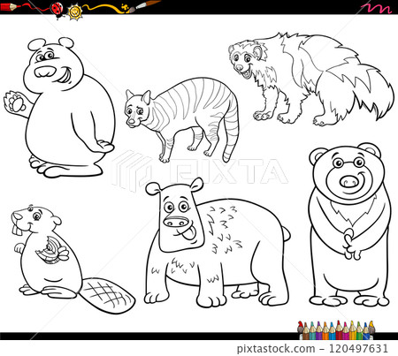 cartoon funny wild animals characters set coloring page 120497631
