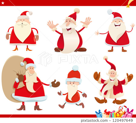 cartoon Santa Claus characters on Christmas time set 120497649