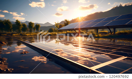 solar energy panels in a field at sunset. renewable energy concept. ecology. energy industry solar energy panels in a field at sunset. renewable energy concept. ecology. energy industry 120497692