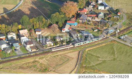 Karasuyama Line, Kobana Station, ACCUM, November Afternoon, Drone Shooting Karasuyama Line, Kobana Station, ACCUM, November Afternoon, Drone Shooting 120498209