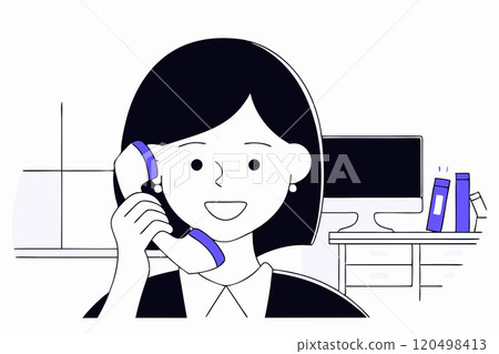 年輕女子在辦公室接電話 120498413