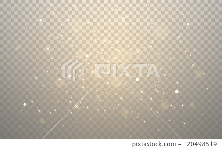 Gold dust. Luxury shiny particles. Glowing sparks for advertising or banner. Rich shimmer effect. Bokeh glow and gold dust. Holiday glitter and stars. Vector illustration Gold dust. Luxury shiny particles. Glowing sparks for advertising or banner. Rich shimmer effect. Bokeh glow and gold dust. Holiday glitter and stars. Vector illustration 120498519