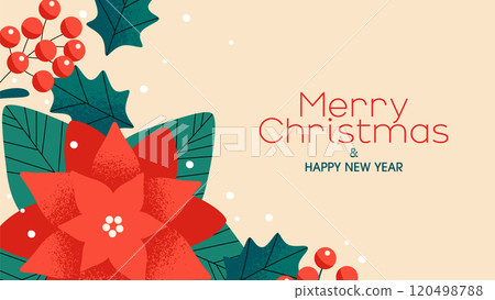 Christmas background design with poinsettia and nuts 120498788