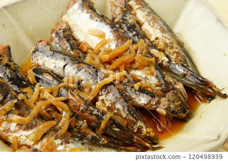 Simmered sardines with sweet and spicy ginger 120498939