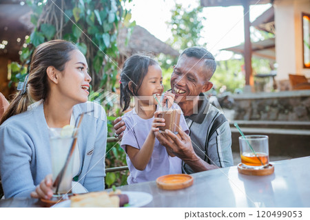 asian grandfather bonding with cute grandchild 120499053