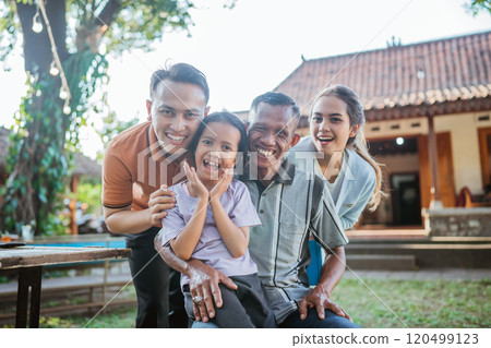 happy kid with grandfather and young parent 120499123