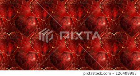 Red fractured heart pattern with golden cracks - symbol of resilience and beauty 120499985
